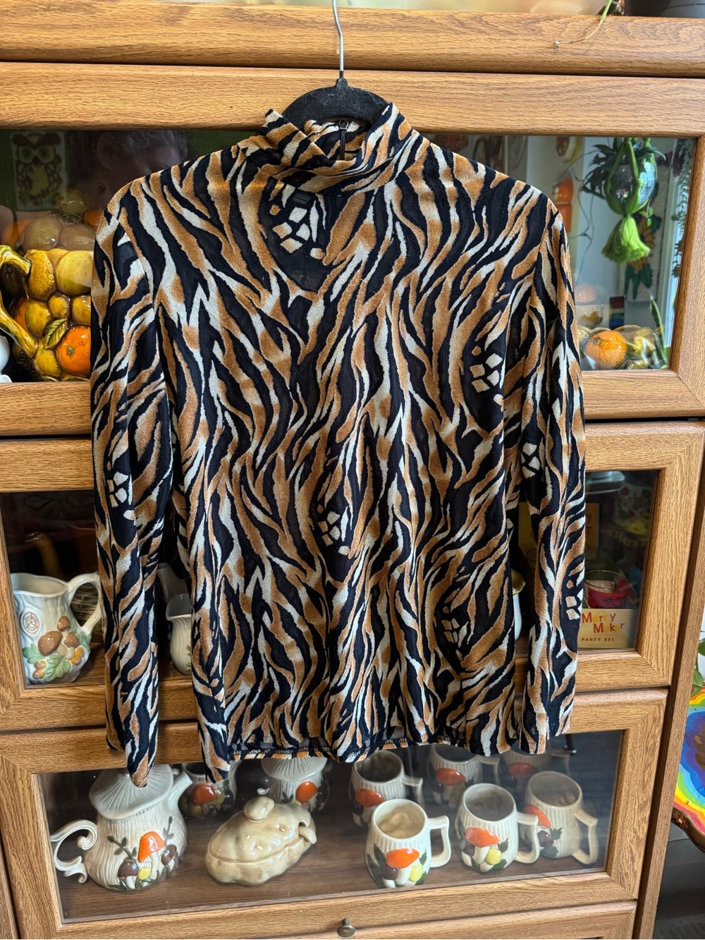 Vintage 80s/90s Animal Print Mock Neck Top